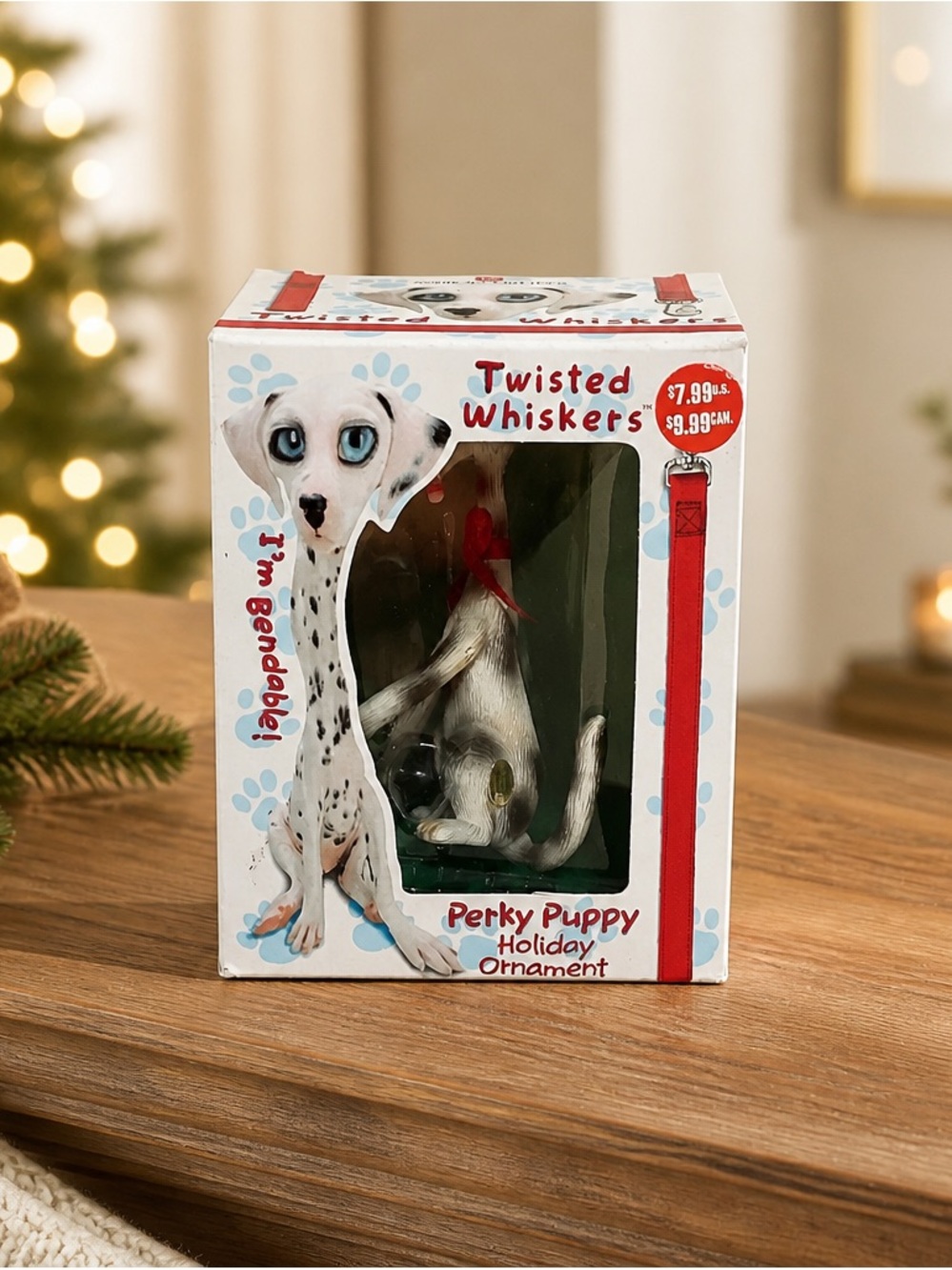 Twisted Whiskers Perky Puppy Holiday Ornament - White with Red Accents